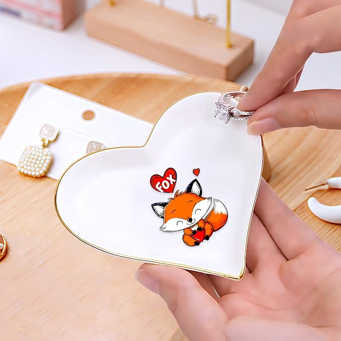 Fox Ring Holder Dish Tray, Gifts For Women Teens Girls, Fox Lovers Themed Stuff Accessories Things Decor Merch, Home Room Ring Earrings Necklace Organizer Holder!