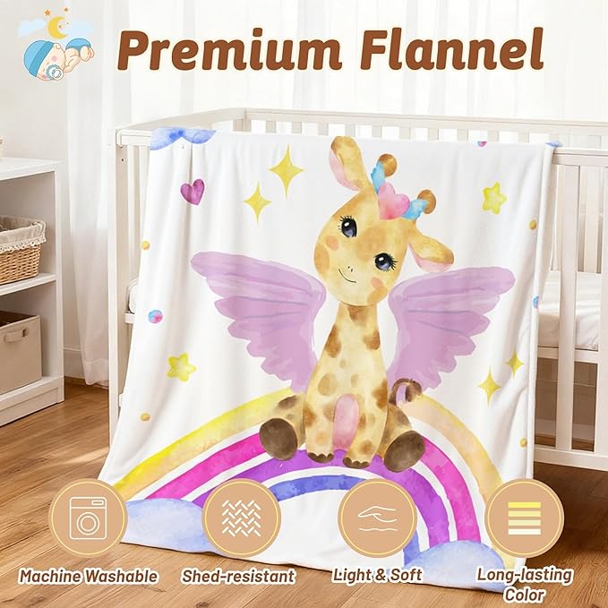 Personalized Baby Blankets for Girls with Name, Ultra-Soft Fleece Custom Baby Blanket, Cute Giraffe Baby Girl Gift, Personalized Name Blanket, 30"x40"