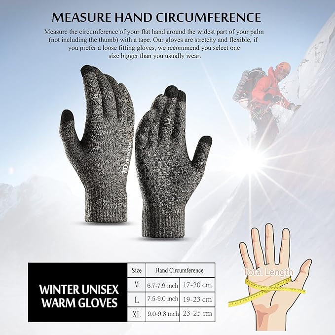 TRENDOUX Winter Gloves for Men Women - Upgraded Touch Screen Cold Weather Thermal Warm Knit Glove for Running Driving Hiking