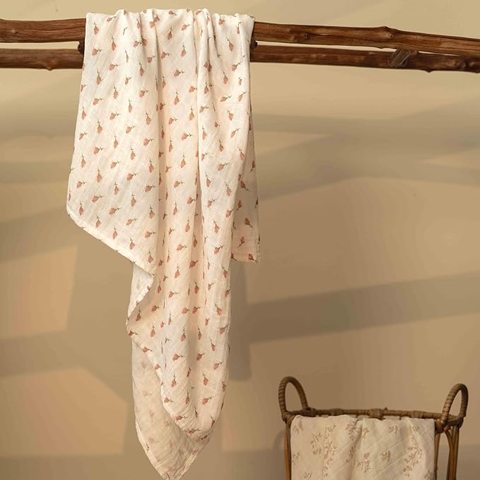 Muslin Swaddle Blankets for Newborn, 4 Pack Organic Cotton Baby Blankets for Girls, Large 31.5 x 43.3 Breathable Soft Receiving Blanket, Essentials Swaddle Wrap Burping Clothes, Flowers