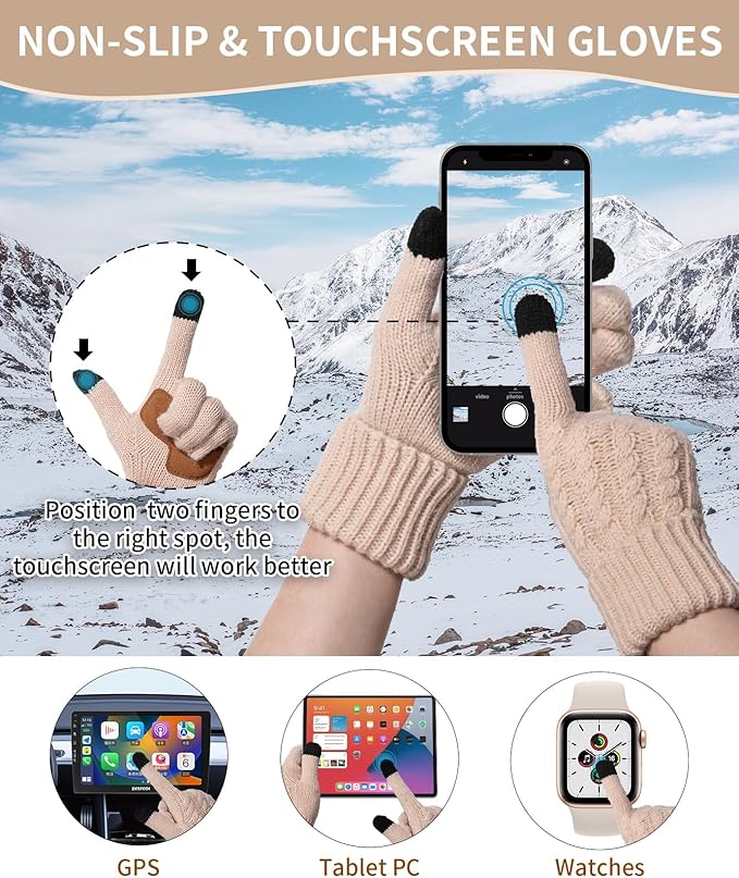 Remifa Winter Hat Scarf Gloves Set for Women, 3 PCS Beanie Hat Touchscreen Glove Long Neck Kint Scarf Valentines Gifts