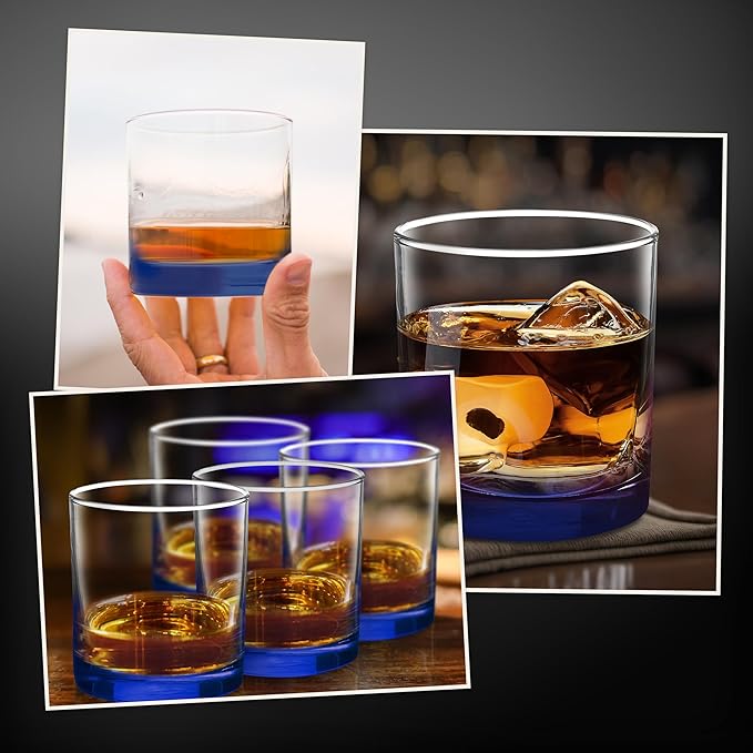 DISCOUNT PROMOS Lexington Rocks Whiskey Glass 10.5 oz, Set of 12, Bulk Pack - Perfect for Scotch, Bourbon, Whiskey, Cocktail - Blue