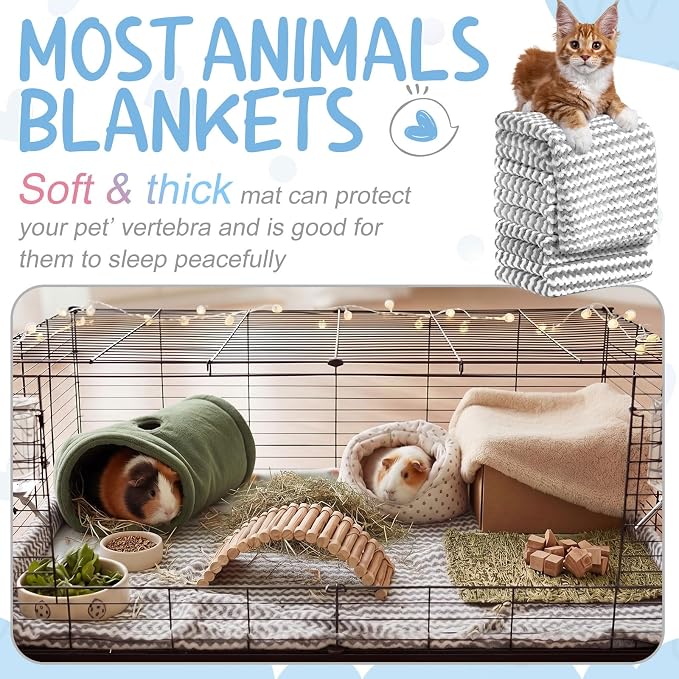 Hahafelt 5 Pcs Waterproof Guinea Pig Fleece Bedding Blankets Absorbent Guinea Pig Cage Liner Washable Small Animal Pee Pad Reusable Pet Blanket Wash Cloth Bedding Mat Pad (Gray,47 x 24 Inch)