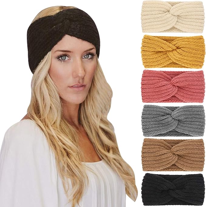 DRESHOW Winter Knit Chunky Headbands for Women Crochet Turban Knitted Ear Warmer Fashion Head Wrap 6 Pack