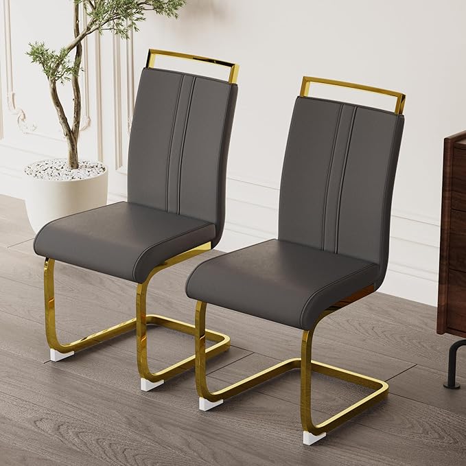 Modern Marble Round Dining Table & Upholstered High Back PU Leather Chairs - 42" Faux Marble Dining Room Set for Kitchen, Office, Cafe & Small Spaces