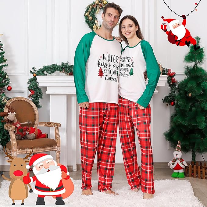 Matching Family Christmas Pajamas Sets, Holiday PJs with Top and Pants, Cute 2 Piece Sleepwear for Couples/Women/Men