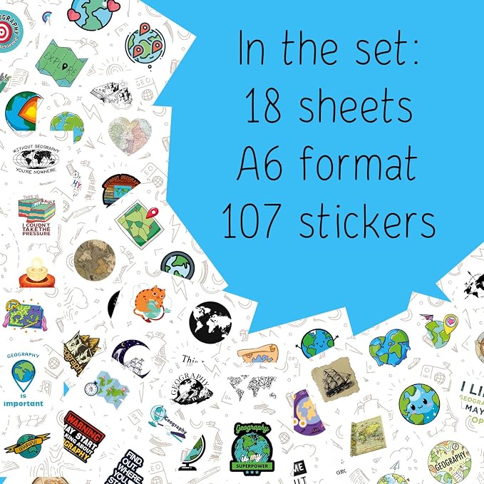 100Pcs Geography Stickers for Water Bottle and Laptop - Geography Party Supplies & Decorations, Waterproof Vinyl Decals, Maps and Landmarks Stickers, Gifts for Women & Men