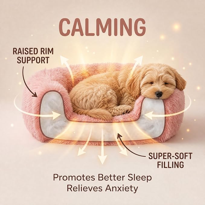 Calming Donut Small Dog Bed for Chihuahua Yorkie Maltese Shih Tzu | 19 Inch Washable Puppy Bed,Ultra Soft Faux Fur Round Dog Bed,Pink