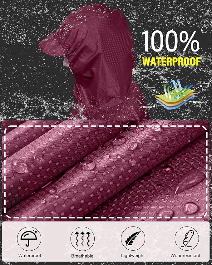 iCreek Hooded Rain Poncho Packable Unisex Raincoat Jacket with Pocket Waterproof Lightweight for Hiking, Camping, Outdoor