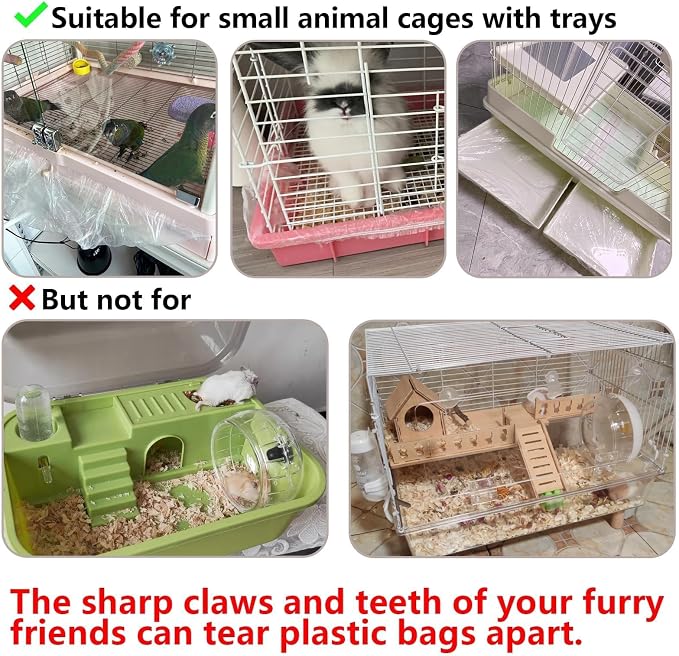 Tfwadmx 50PCS 27"x19" Disposable Rabbit Cage Liners,Guinea Pig Cage Liner | Clear Leak Proof Bunny litter box liners,Plastic Small Animal Universal Toilet Film Tray Covers for Hamster Ferret Bird Rat