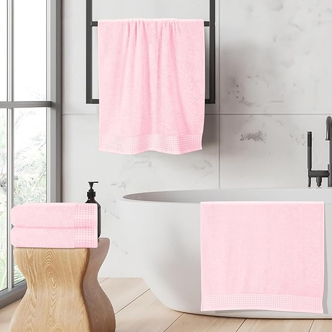 GLAMBURG Ultra Soft 4 Pack Oversized Bath Towel Set 27x54 inches, 100% Cotton Bath Towels, Highly Absorbant Compact Quickdry & Lightweight Towel, Ideal for Gym Travel Camp Pool - Pink