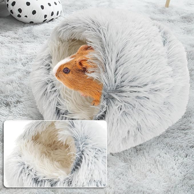 Guinea Pig Hideout, Doughnut Guinea Pig Bed, Hamster Rabbit Bunny Bed(Grey) | Washable Hamster Rabbit Bunny Bed with Hooded Cover, Calming Round Cave Beds for Small Animal Bunny Rabbit Hideout