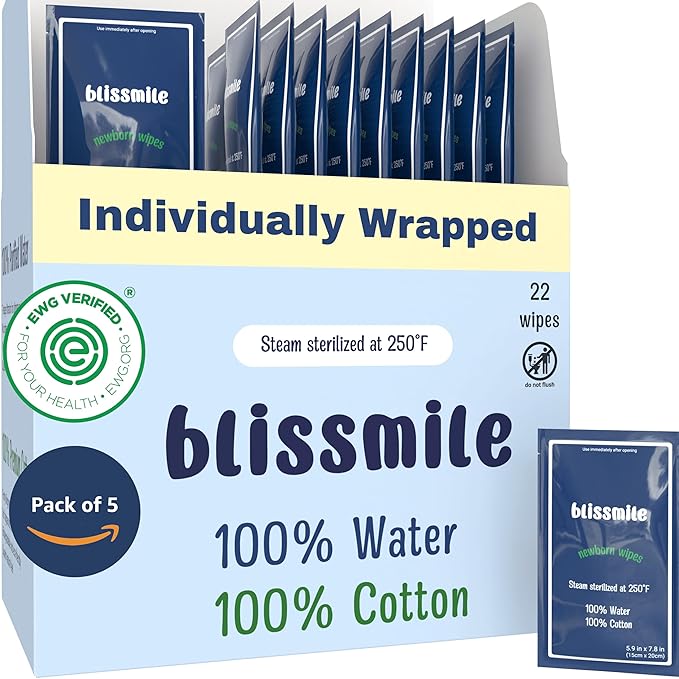 Mini Travel Wipes - 100% Water - Individually Wrapped - Hand, Face & Body - Unscented Wet Wipes for Baby & Adult with Sensitive Skin - Individual Feminine Wipes for Women, On the Go Essentials - 110ct