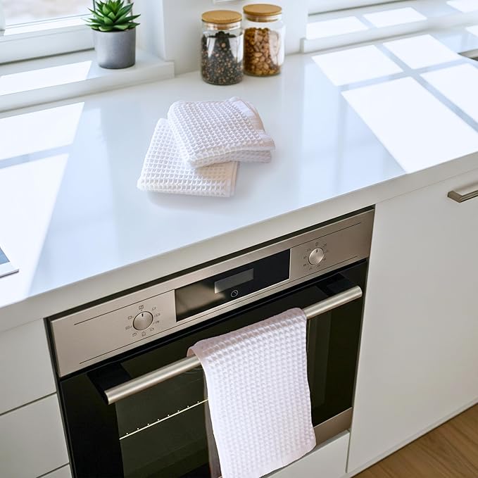 PÜSKÜL - Set of 3 Organic Waffle Hand Towel White - Premium Quality, 100% Turkish Cotton, Soft, Quick-Dry, Absorbent, Lint-Free Face Kitchen Hand Towels (White, Hand Towels - Pack of 3)