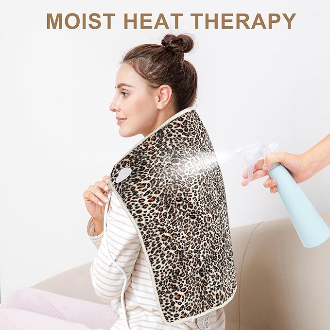 Deepsoon Heating Pad,Electric Heating Pads for Back,Neck,Abdomen,Moist Heating Pad for Shoulder,Knee,Arms,Legs,Dry/Moist Heat & Auto Shut Off,Christmas Gifts for Men and Women,Leopard Print,24x20 Inch