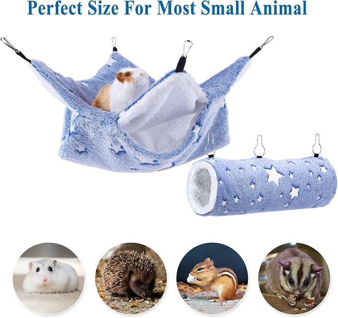 Noctilucent Luminous Guinea Pig Rat Hammock Bunkbed Hanging Tunnel Hideout | Hanging Soft Bed Mat for Ferret Hedgehog Squirrel Hideout Cage Accessories (Tunnel and Bunkbed Hammock)