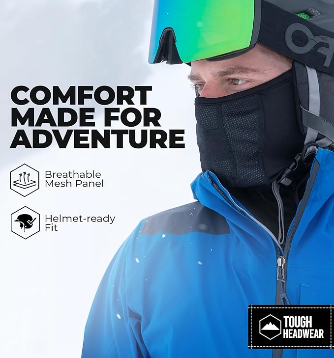 Tough Headwear Half Ski Mask - Fleece Lined Winter Face Mask - Stretch Neck Gaiter for Cold Weather Gear - Skiing Accessories