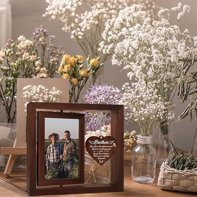 Memorial Gifts for Loss of Brother,Rotating Wooden Picture Frame, Sympathy Gift Keepsake, Healing Grief Gift for Loss of Brother, Remembrance for Funerals, Memorial Ceremonies, Fits 4x6 In Photo