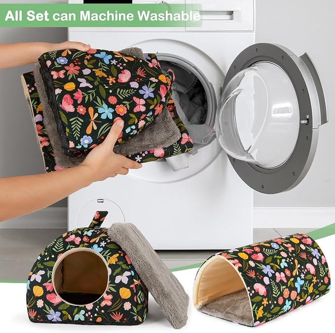 Bienbee Guinea Pig Hideout, 2 Piece Washable Set for Small Animals Large | Guinea Pig Bed With Soft Plush, Resilient Padding, and Easy Machine Washing for Resting Hiding and Tunnel Playing