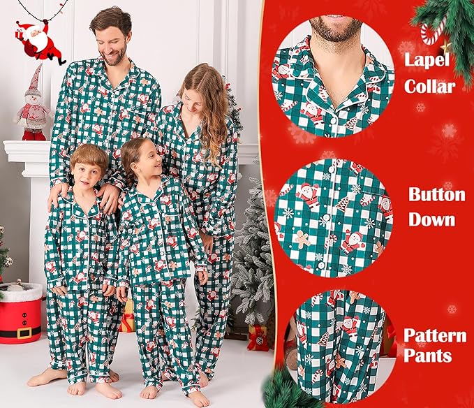ANGELGGH Family Christmas PJs Matching Sets 2 Pcs Festival Party Pajamas Holiday Warm Sleepwear Couples Button Loungewear