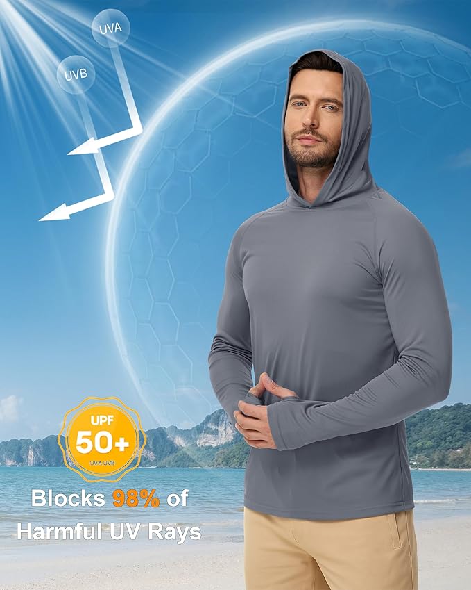 Boladeci Men's UPF 50+ Sun Protection Lightweight Hoodie Shirts Long Sleeve Fishing Shirt SPF UV Hiking Swim