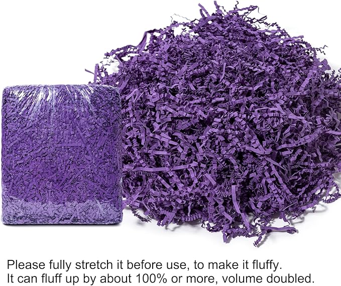 Mefleet 1/2 LB Crinkle Cut Paper Shred Filler 8 oz Purple Crinkle Shredded Paper for Gift Box - Gift Basket Bag Filler - Grass Cushion Stuffing for Easter, Mother's day, Holiday Packaging Wrapping
