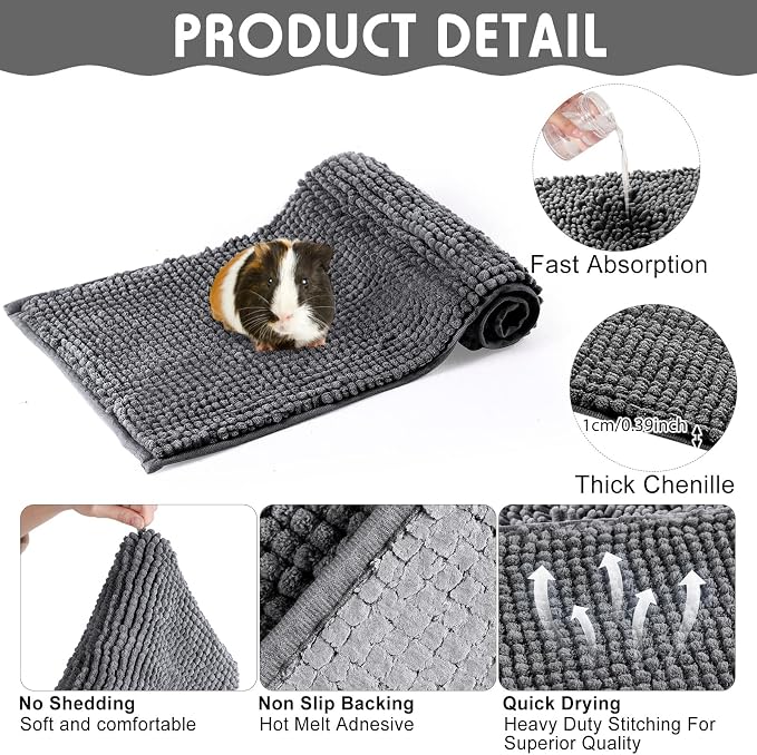 Amylove 4 Pcs Guinea Pig Cage Liner 47 x 24 Inch Washable Chenille Pee Pads Pet Dog Cat Bedding Training Mat Reusable for Small Animals Puppy Bunny Hamster Chinchilla