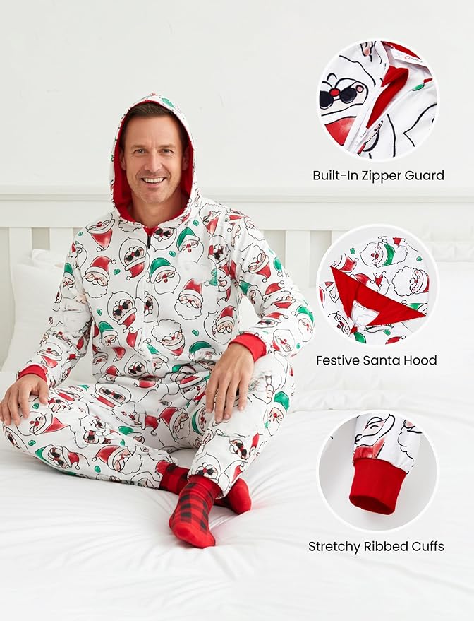PATPAT Matching Family Christmas Onesie Pajamas – Holiday Hooded Jumpsuit Sleepwear PJs Couples Xmas Loungewear with Socks