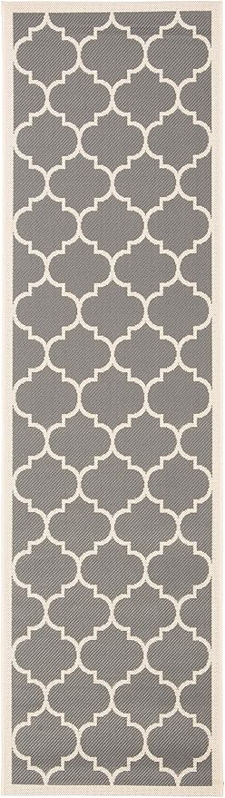 SAFAVIEH Washable Rug Outdoor Courtyard Collection - 2'3" x 8' Runner, Anthracite & Beige, Non-Shedding & Easy Cleaning, Ideal for Patio, Entryway, Mudroom, Hallway, Kitchen (CY6914-246)
