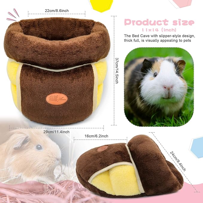 YUEPET Guinea Pig Bed Cuddle Cave, Warm Fleece Hideout, Brown | Cozy Guinea Pig House, Portable Guinea Pig Hideout, Soft Coral Fleece, Washable Cushion, Folds Flat for Storage