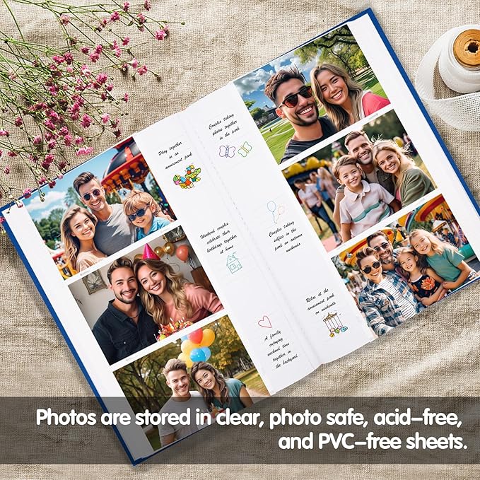 XFveivoo Photo Album 4x6 450 Photos with Writing Space,4 x 6 Photo Book Linen Cover with Front Window, 4x6 Picture Album 450 Photos Photo Album Book for Wedding Kids Travel Family Baby Pictures, Blue