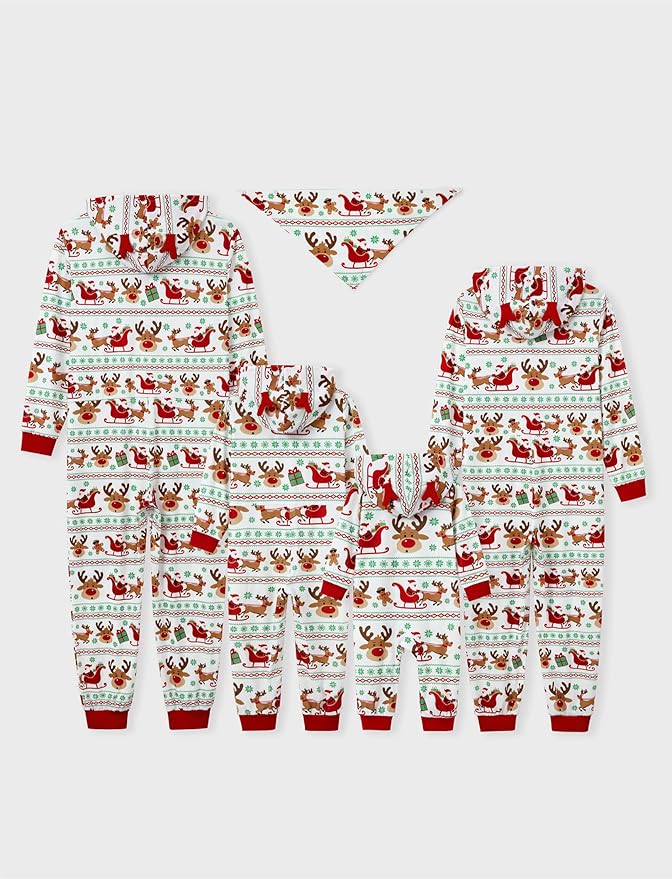PATPAT Matching Family Christmas Onesie Pajamas – Holiday Hooded Jumpsuit Sleepwear PJs Couples Xmas Loungewear with Socks