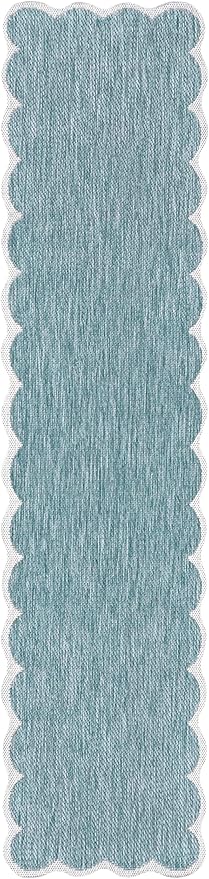 JONATHAN Y Cottage Two-Tone Scalloped Indoor Outdoor Runner Rug 2X8 Turquoise/Cream, Alice Classic for Backyard, Patio, Porch, Easy-Cleaning, High Traffic, Pet-Friendly, Non-Shedding (SHP103D-28)