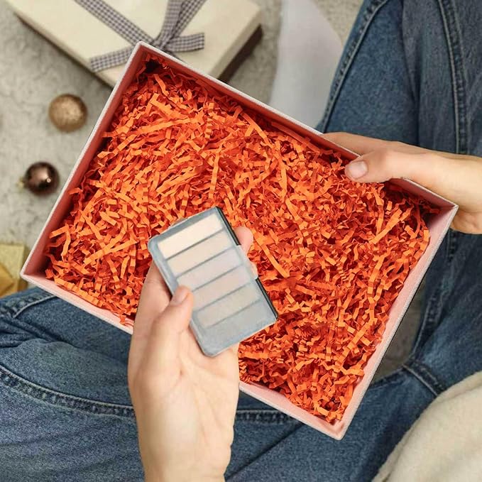NEWMIAO 1 LB Orange Crinkle Cut Paper Shred Filler for Gift Baskets Stuffing, Shredded Crinkle Paper for Gift Box Bag Basket Filler Decoration Christmas Wedding Birthday Bridesmaid Gift Wrapping