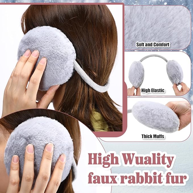 SATINIOR 5 Pcs Winter Hat Scarf Gloves Set Fleece Warm Lined Knit Beanie Hat Touch Screen Earmuff Gloves Warmer for Women(Gray,Cool Style)