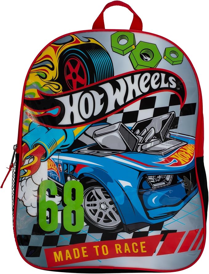 AI ACCESSORY INNOVATIONS HotWheels Backpack for Boys, 16" Race Car School Bag, Red