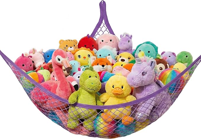 Stuffed Animal Net Hammock for Plushie Toys, Stuffed Animal Hammock Corner for Kids' Room Decor, Ideas for Organizing Stuffy Collection, 1 Pack, Purple