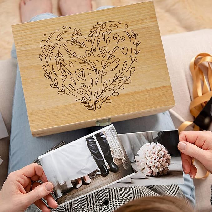 EXISTING Memory Box for Keepsakes, Woodblock Heart Laser Cut Wooden Storage Box with Hinged Lid, Large Keepsake Boxes - Store Jewelry, Toys, Photos, and Keepsakes in a Decorative Crate