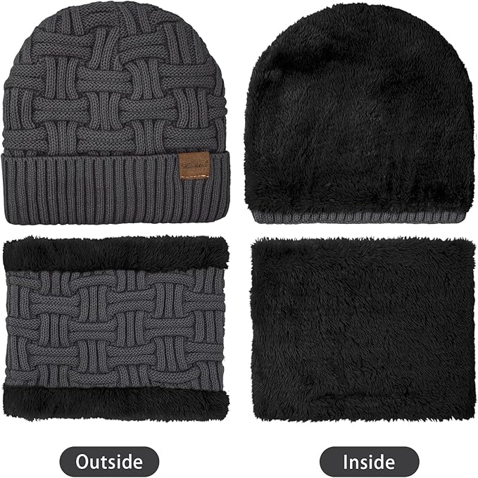 Loritta 3-Pieces Winter Hat Neck Warmer Touchscreen Gloves Set Knit Thick Scarf Beanie Hats Scarves Set Gifts for Women