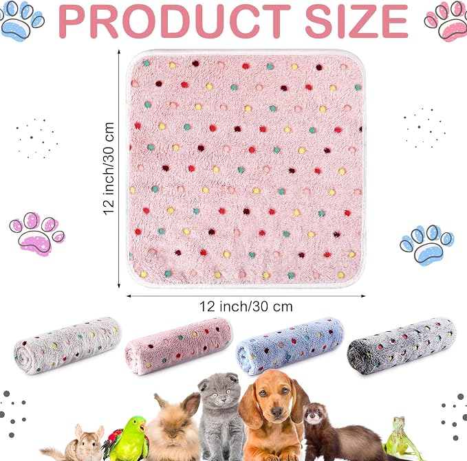 Tudomro 8 Pcs Guinea Pig Fleece Cage Liners, Dot, 12 x 12 Inch | Washable Reusable Small Animal Bedding, Absorbent Blankets for Ferret Chinchilla, Soft Fleece Mat Pads Protect Furniture