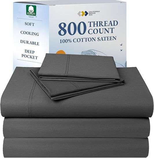 California Design Den Split King Sheets for Adjustable Bed - Buttery Soft 800 Thread Count, 100% Cotton Set, Sateen Bedding Set with Durable Twin XL Fitted Sheets - Grey