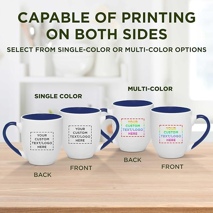 Custom Bistro Style Large Coffee Mugs 16 oz. Set of 50, Personalized Bulk Pack - Perfect for Coffee, Tea, Espresso, Hot Cocoa, Other Beverages - Cobalt Blue
