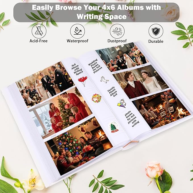 Ruibytree Photo Album 4x6 450 Photos with Writing Space,PU Leather Cover with Front Window Picture Album,4 x 6 Photo Book for Wedding Kids Travel Family Baby Vacation Couple (White)