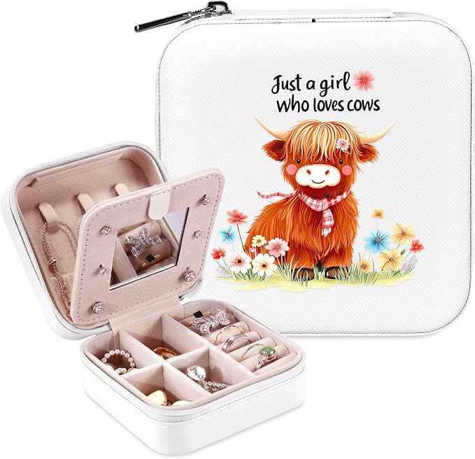 Cow Jewelry Box, Gifts For Women Teens Girls, Western Cow Lovers Themed Stuff Items Accessories Things Merchandise Decor Merch, Travel Ring Earrings Necklace Organizer Holder！