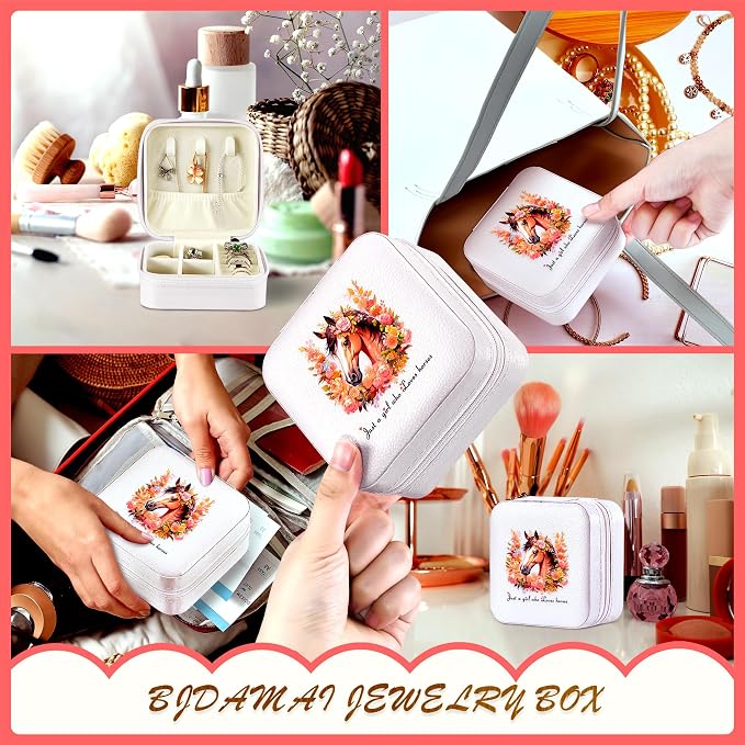 Horse Jewelry Box, Gifts For Women Teens Girls, Horse Lovers Stuff Items Accessories Things Merchandise Decor Merch, Travel Ring Earrings Necklace Organizer Holder!
