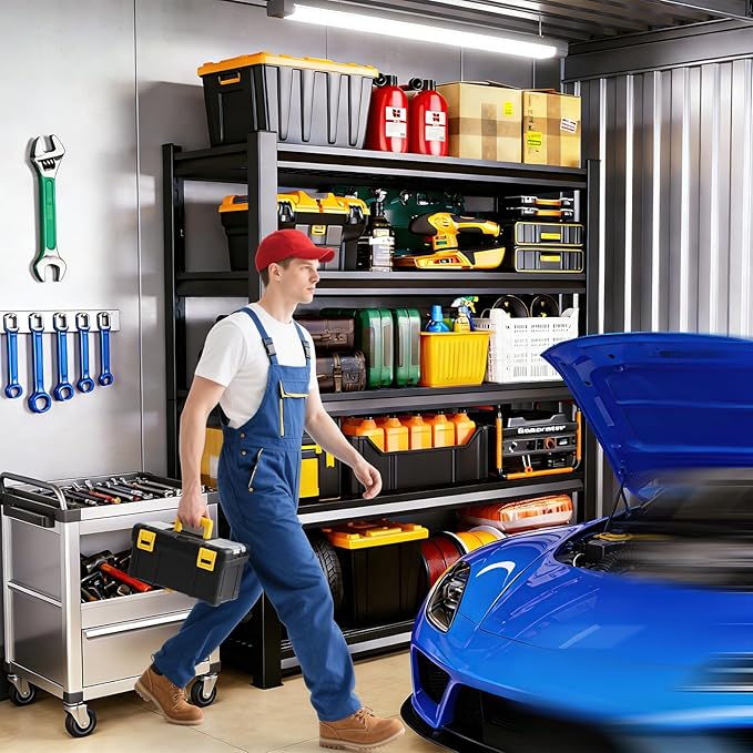 59''W Garage Shelving Adjustable Garage Shelves 3000LBS Storage Shelves,5-Tier Metal Shelving Unit Storage Shelf, Easy Assembly Utility Shelf for Warehouse, Basement, Black (72''H x 59.1''W x 19.6''D)