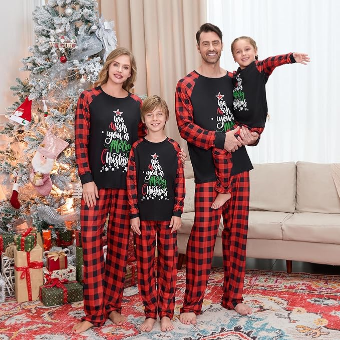 Matching Family Christmas Pajamas Set Elk/Tree/Plaid Holiday Sleepwear Xmas Family Jammies