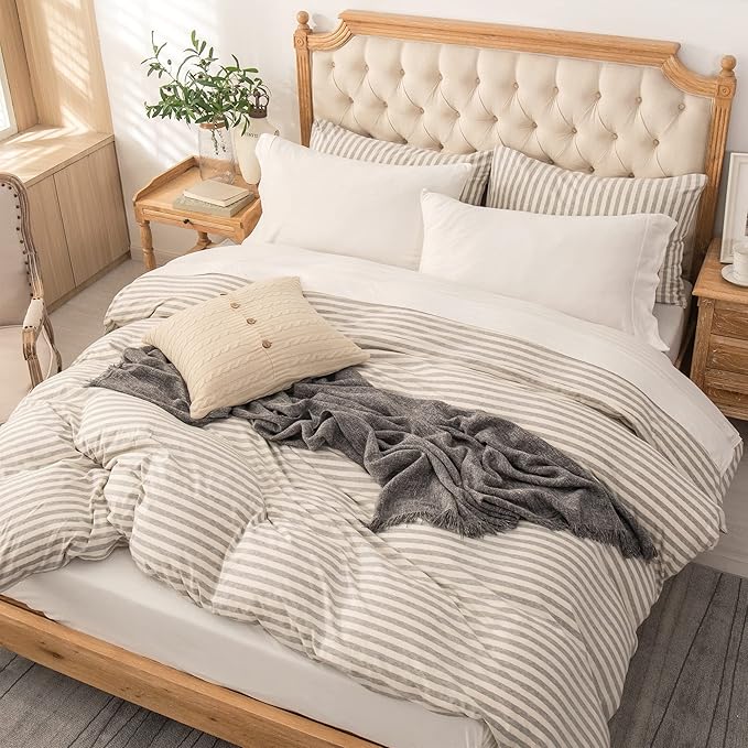 PURE ERA Jersey Knit 4pc Bed Sheet Set 100% T-Shirt Cotton Super Soft Comfy Breathable Fits Mattress Up to 20" Extra Deep Pocket(Solid Off White,Queen)