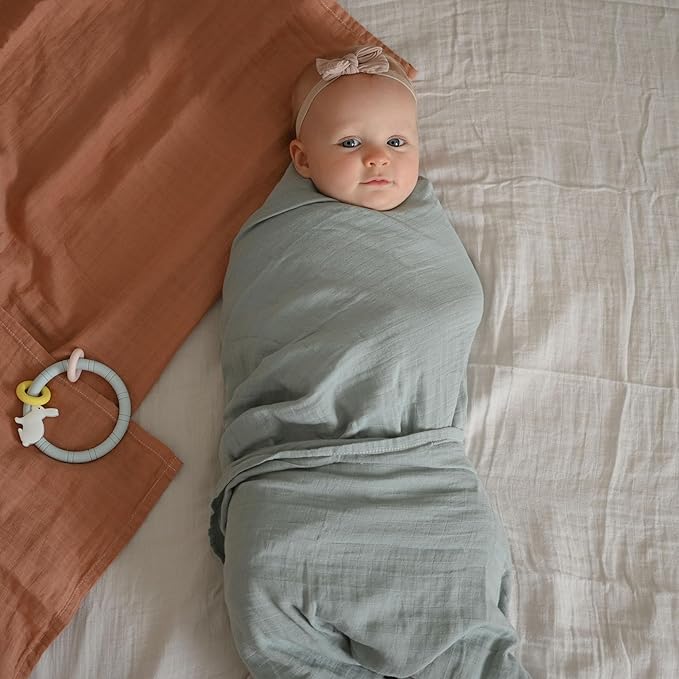Muslin Swaddle Blankets for Boys & Girls, 4 Pack Receiving Baby Blanket for Newborns, Large 47 x 47 Inches, Soft Breathable Baby Swaddles, Acorn & Earthy Colors