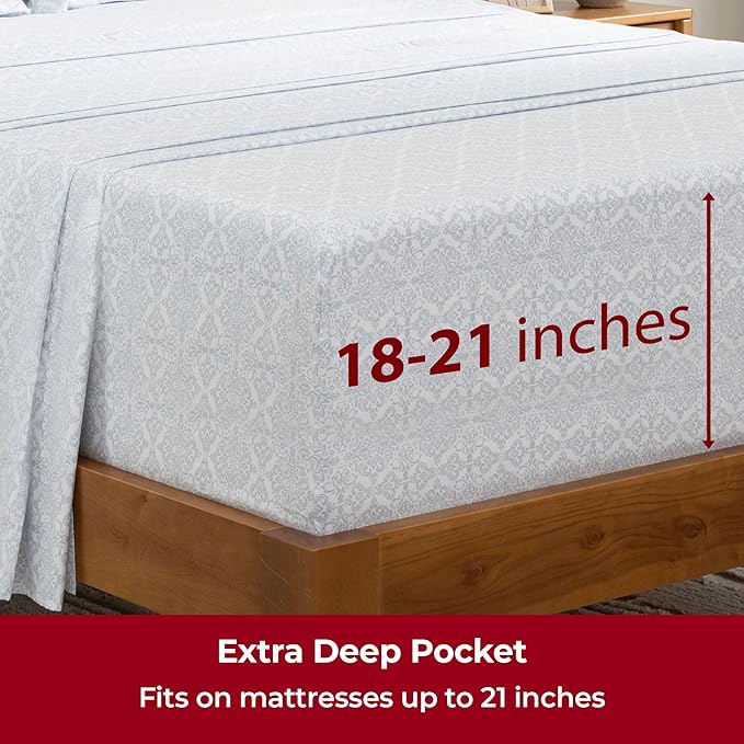 Mellanni Extra Deep Twin Sheets - 3 PC Iconic Collection Bedding - Hotel Luxury, Ultra Soft, Cooling Bed Sheets - Wrinkle, Fade, Stain Resistant (Twin, Laced Sky Blue)